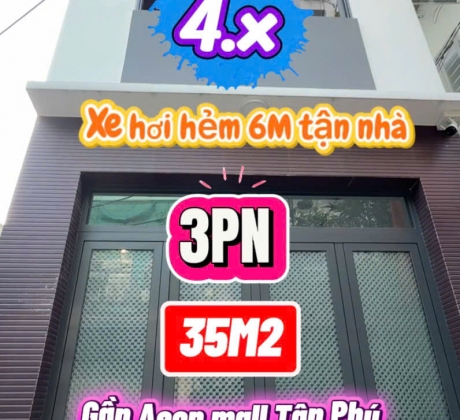 NHÀ 4 TẦNG SÁT GẦN AEON TÂN PHÚ - KÊNH NƯỚC ĐEN - HẺM XE HƠI ĐỖ CỬA - 4.3 TỶ - M0254