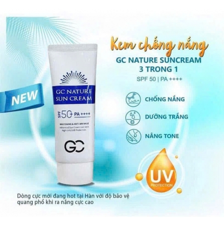 KEM CHỐNG NẮNG GC NATURE SUNCREAM  3 TRONG 1 : CHỐNG NẮNG, NÂNG TONE, DƯỠNG TRẮNG