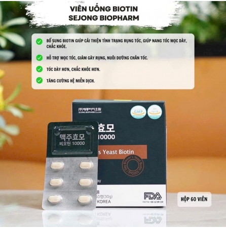 VIÊN UỐNG MỌC TÓC BIOTIN MEN BIA KHÔ SEJONG BIOPHARM 